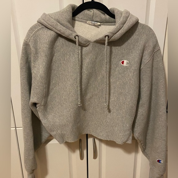 Champion Sweaters - Champion Reverse Weave Women’s Heather Gray Cropped Hoodie M - Upcycled